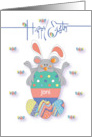 Hand Lettered Easter with Gray Mouse on Decorated Egg Custom Name card