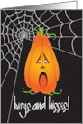 Hand Lettered Halloween Bugs and Hisses Scared Pumpkin and Spider card