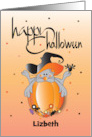 Hand Lettered Halloween Mouse on Pumpkin with Candy Custom Name card