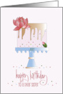 Hand Lettered Birthday Monthly Flower for Sister July Water Lily Cake card