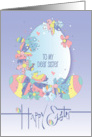 Hand Lettered Easter Watercolor Floral Egg for Sister and Striped Eggs card