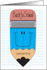 Hand Lettered Back to School Large Blue Pencil with Custom Name card