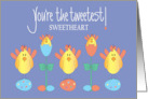 Hand Lettered Easter Sweetheart You’re the Tweetest Birds in Tulips card