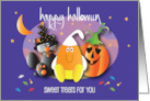 Hand Lettered Halloween Cat with Candy Corn and Jack O’ Lantern Trio card