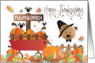 Hand Lettered Thanksgiving Pumpkin Patch with Pilgrim Bear for Kids card