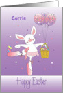 Hand Lettered Easter White Bunny Balloons and Egg Basket Custom Name card
