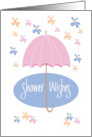 Hand Lettered Baby Shower Wishes Baby Girl Pink Umbrella and Flowers card