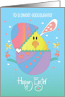 Hand Lettered Easter for Goddaughter Chick in Bunny Ears in Easter Egg card