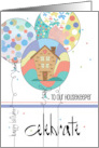 Hand Lettered Celebrate Birthday Housekeeper Balloon Trio and House card