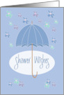 Hand Lettered Baby Shower Wishes for Boy Blue Umbrella and Flowers card