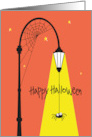 Hand Lettered Halloween Spider and Web in Streetlight Yellow Spotlight card