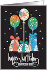 Hand Lettered Birthday for Sister Three Decorated Gifts with Balloons card