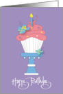 Hand Lettered Birthday for Sweetheart Pink Cupcake on Blue Cake Stand card