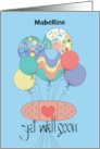Hand Lettered Get Well Soon Balloons and Bandage with Custom Name card