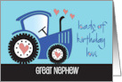 Hand Lettered Birthday Great Nephew Blue Tractor with Birthday Love card