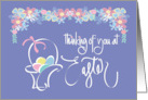 Hand Lettered Thinking of You at Easter Easter Egg Basket and Flowers card