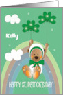 St Patrick’s Day Bear in Bonnet Shamrock Balloons with Custom Name card