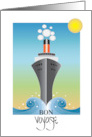 Hand Lettered Bon Voyage Gray Cruise Liner in Rolling Waves with Sun card