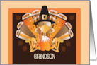 Thanksgiving Turkey for Grandson Decorated Feathers and Pilgrim Hat card
