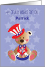 4th of July Patriotic Bear Tall Striped Hat with Stars and Custom Name card