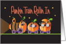 Hand Lettered Punkin Train Rollin In Bear and Mice in Pumpkin Train card