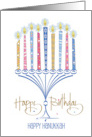 Hand Lettered Hanukkah Birthday Decorated Candle Filled Menorah card