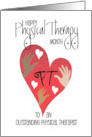 Hand Lettered Physical Therapy Month PT with Heart Filled with Hands card