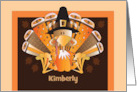 Thanksgiving Turkey with Decorated Feathers Pilgrim Hat Custom Name card