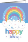 Hand Lettered Rainbow Happy Birthday with Stars and Cloud card