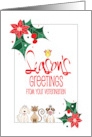Hand Lettered Season’s Greetings From Veterinarian Pets and Holly card