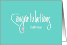 Hand Lettered Congratulations on Teal With Flowers and Custom Name Blank Inside card