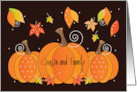 Hand Lettered Thanksgiving Cousin and Family Pumpkin Trio and Leaves card
