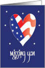 Hand Lettered Military Missing You for Husband American Flag Heart card