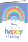 Hand Lettered Rainbow Birthday with Cloud and Stars Custom Name card