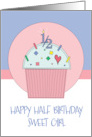 Half Birthday Cupcake Heart and Sprinkles with Half Candle for Girl card