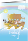 Hand Lettered Noah’s Ark Full of Animals for New Baby with Rainbow card