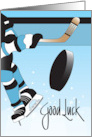 Hand Lettered Good Luck with Ice Hockey Game Player and Hockey Stick card