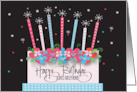 Hand Lettered Birthday Cake Son’s Girlfriend Floral Cake and Candles card