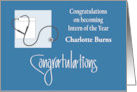 Hand Lettered Congratulations Intern of Year Stethoscope Custom Name card