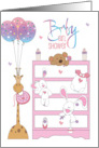 Hand Lettered Baby Girl Shower with Pink and White Dresser and Giraffe card