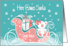 Hand Lettered Christmas Great Niece Here Comes Santa Bear in Sleigh card
