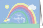 Hand Lettered Friendship Day with Arching Rainbow and Yellow Flower card