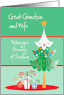 Hand Lettered Christmas Magic Great Grandson and Wife with Tree card