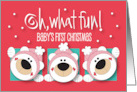 Hand Lettered Baby’s First Christmas Oh What Fun Bear Trio with Snow card