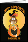 Hand Lettered Halloween H-owl-oween Owl on Jack O’ Lantern in Hat card