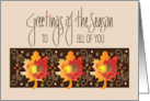 Hand Lettered Greetings of Season For All of You Fall Leaves Acorns card