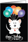 Hand Lettered Birthday Maltese Fluffy White Dog Five Birthday Balloons card