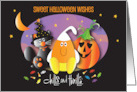 Hand Lettered Sweet Halloween Candy Corn Pumpkin and Black Cat card