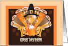 Hand Lettered Thanksgiving Great Nephew Turkey with Patterned Feathers card