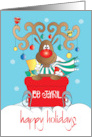 Hand Lettered Be Joyful Reindeer in Red Sleigh Ornaments on Antlers card